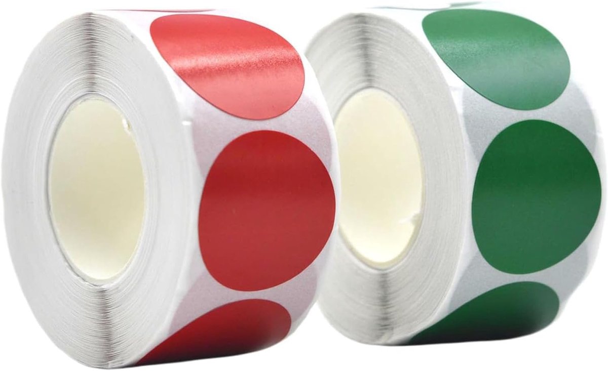 Stippen stickers, 1000 stuks, 25 mm, kleurrijk voor het organiseren van 2 kleuren (rood, groen), classificatielabels voor kantoor, school, thuis