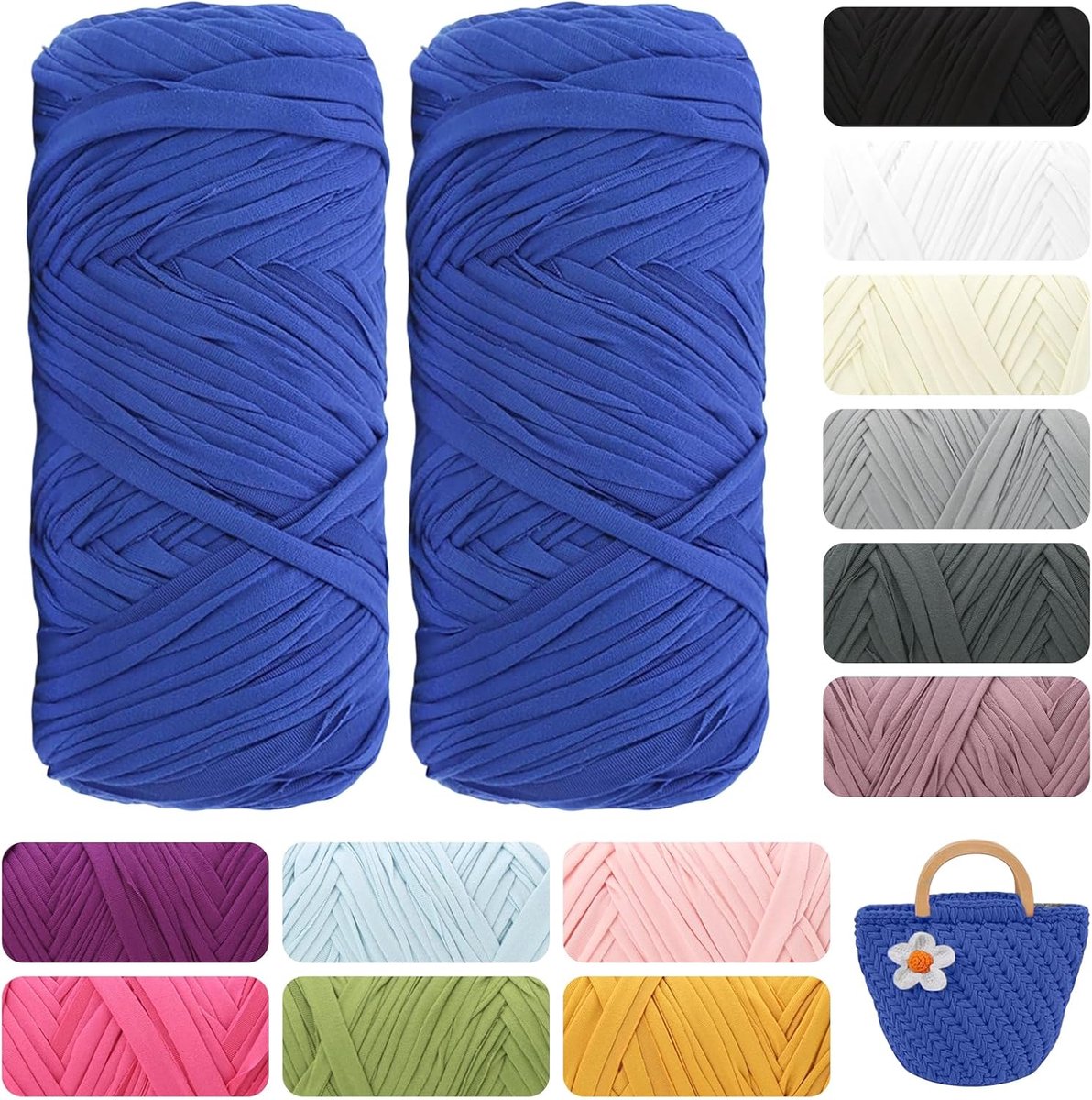 400 g van katoen, zacht lintgaren voor haken, breien en macramé, voor manden, tassen, tapijten en woondecoratie, doe-het-zelf voor beginners en professionals (azuurblauw)