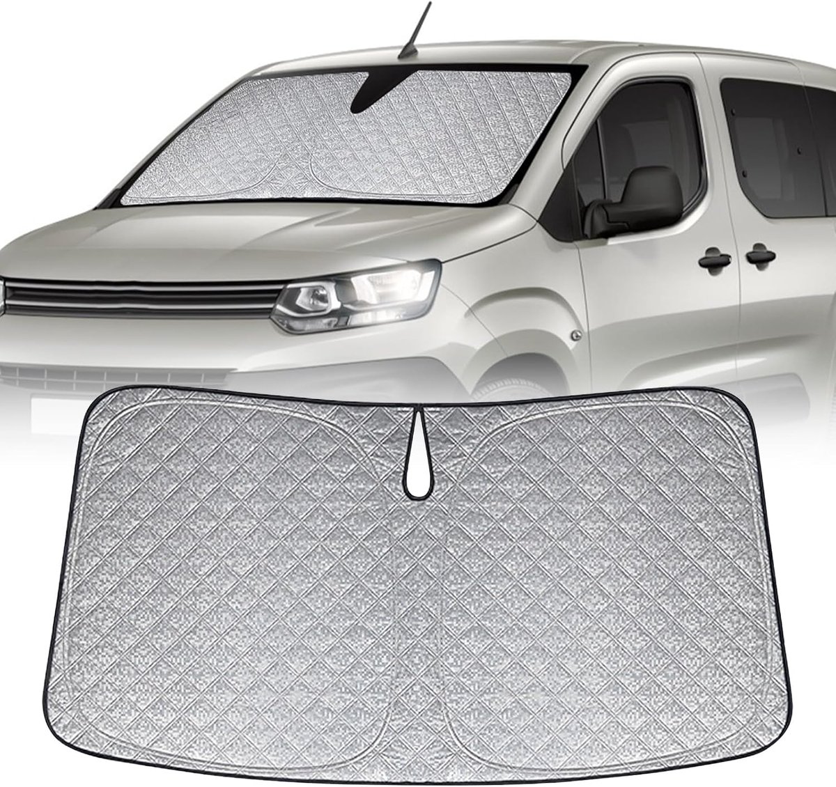Zonnescherm voor voorruit, vervanging voor Citroën Berlingo K9 2018-2024, opvouwbaar zonnescherm voor autovoorruit, blokkeert 99% van de UV-stralen en houdt uw voertuig koel