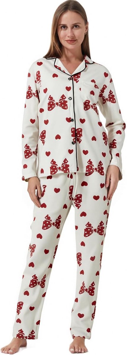 Pyjama voor dames, lange tweedelige winterpyjama, lange bovenstukken, geruit, pyjamabroek, huispak, behaaglijk, Kerstmis, loungeset
