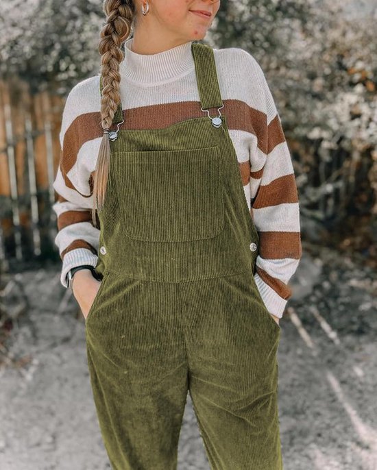 Dames tuinbroek corduroy baggy casual jumpsuit overall met bandjes — afbeelding 2