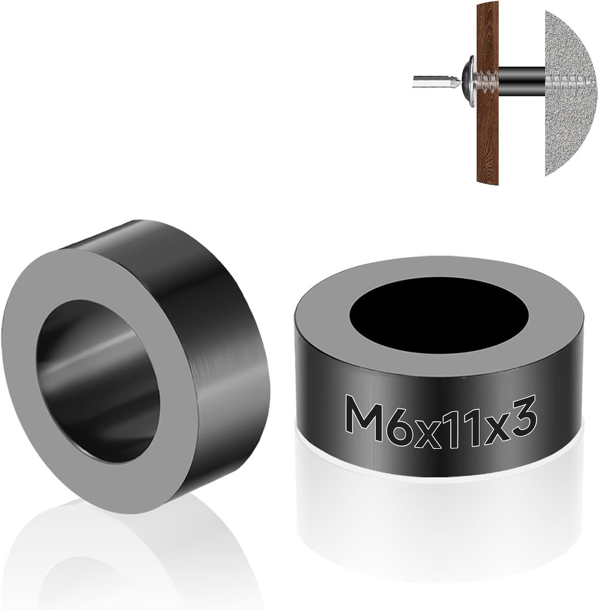 60 stuks nylon sluitringen, afstandshulzen, M6, ABS-rubber, afstandhouders, 11 x 3 mm, zwart, afstandhouders, kunststof afstandhuls, isolatie, sluitringen voor M7 schroeven