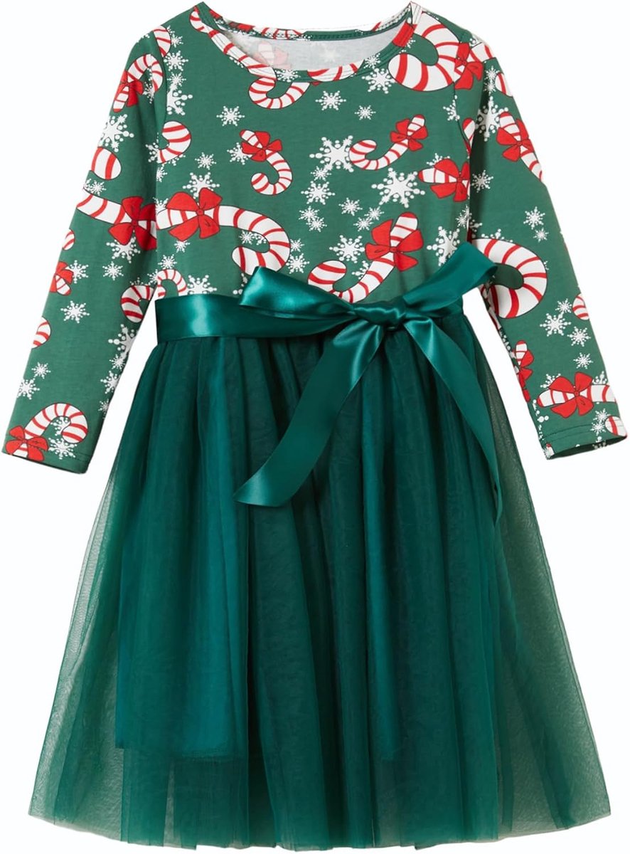 Jurl voor kleine meisjes, Kerstmis, kleine kinderen, lange mouwen, groen tule, tutu, feestjurk, Xmas, prinsesoutfits voor 2-6 jaar