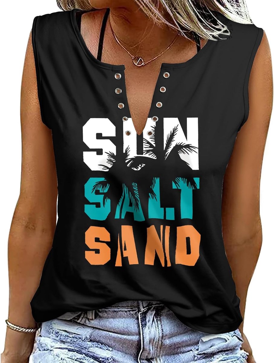 Heekpek Vrouwen Vest Tops V-hals Casual Zomer Tee Tops Mouwloos Katoen Grafische Print Dames Vesten Tank Tops