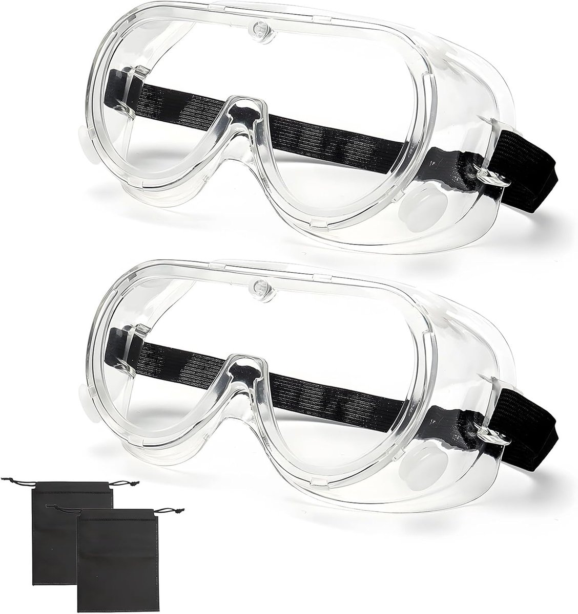 2 stuks veiligheidsbril met anti-condens, veiligheidsbril, werkveiligheidsbril voor brildragers, stofdicht, veiligheidsbril, laboratoriumbouw, outdoor, fietsbril voor heren, met opbergzak