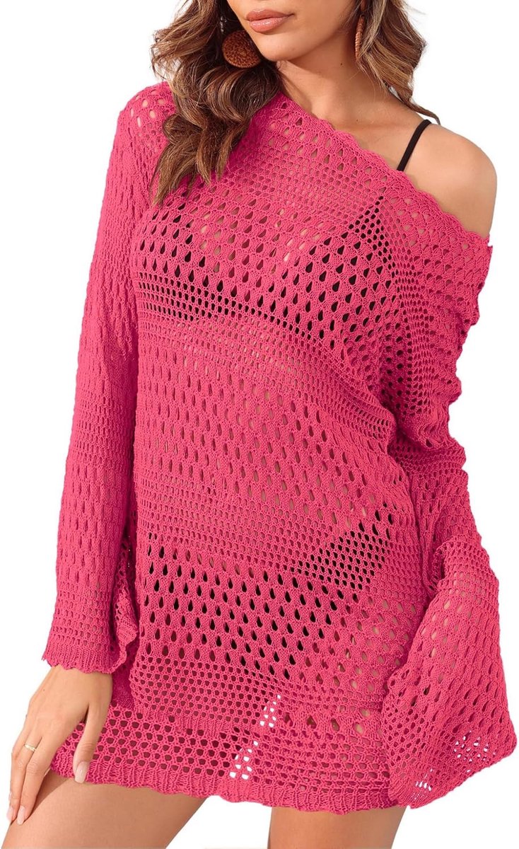 Strandjurk dames zomer lange mouwen ronde hals uitgehold vakantie gebreide jurk sexy gehaakt badpak bikini cover-up
