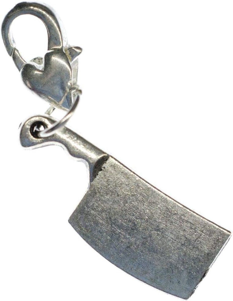 Beil mes hakebijl charm koksmes koken zilver - handgemaakte modesieraden I kettinghanger verzilverd - bedelarmband - hanger voor armband, 24mm, Metaal