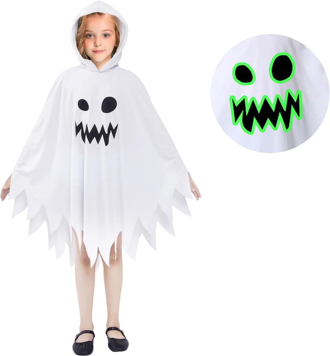 Spookkostuum voor kinderen, spookkostuum voor kinderen, wit spookkostuum, één maat, voor Halloween (wit)
