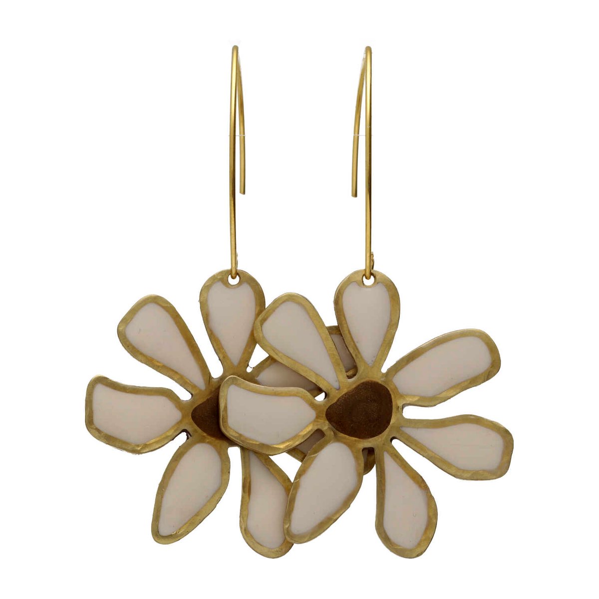 Bela Donaco - Oorbellen – Resin Art – Messing – Creme Witte bloemen