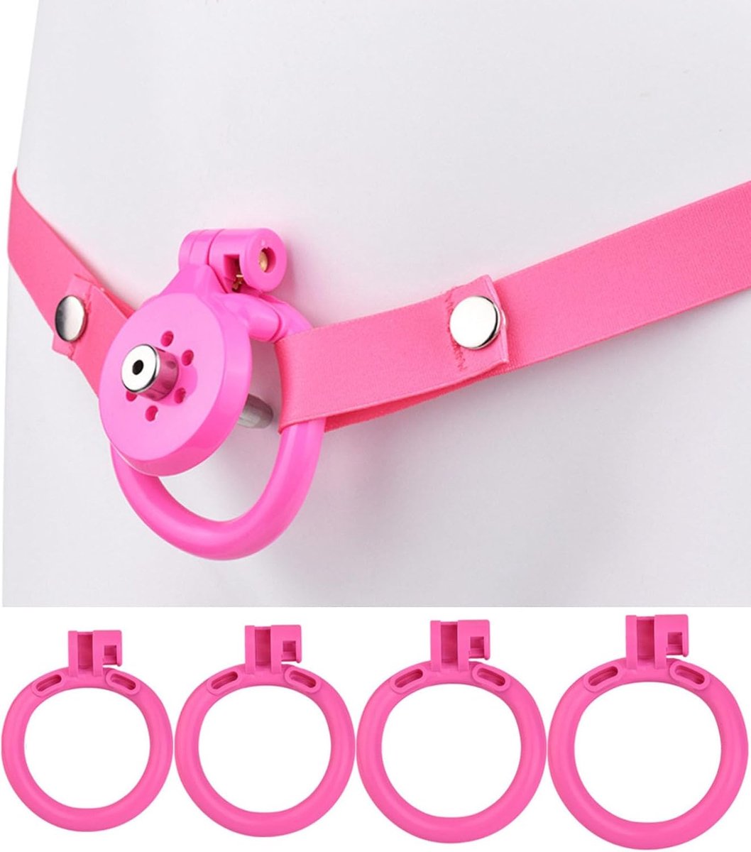 Mannelijke kooi met pollstang en 4 ringen van verschillende grootte, lichte platte apparaten voor mannen en vrouwen, verkleedkleding - HA08
