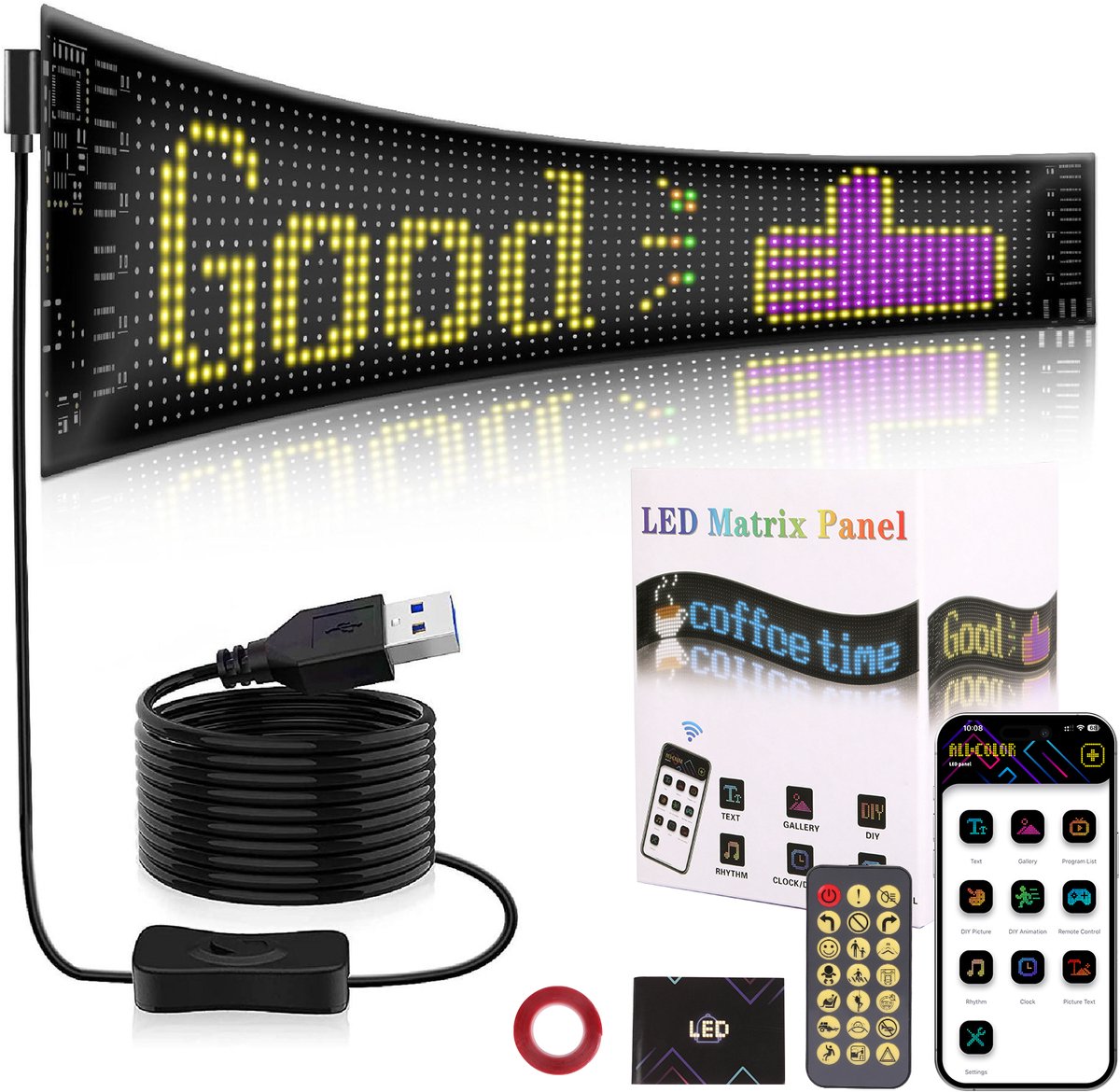 LOVHAUS LED Matrix Display 34,8 cm - Programmeerbaar RGB Scherm - Bluetooth App & Afstandsbediening
