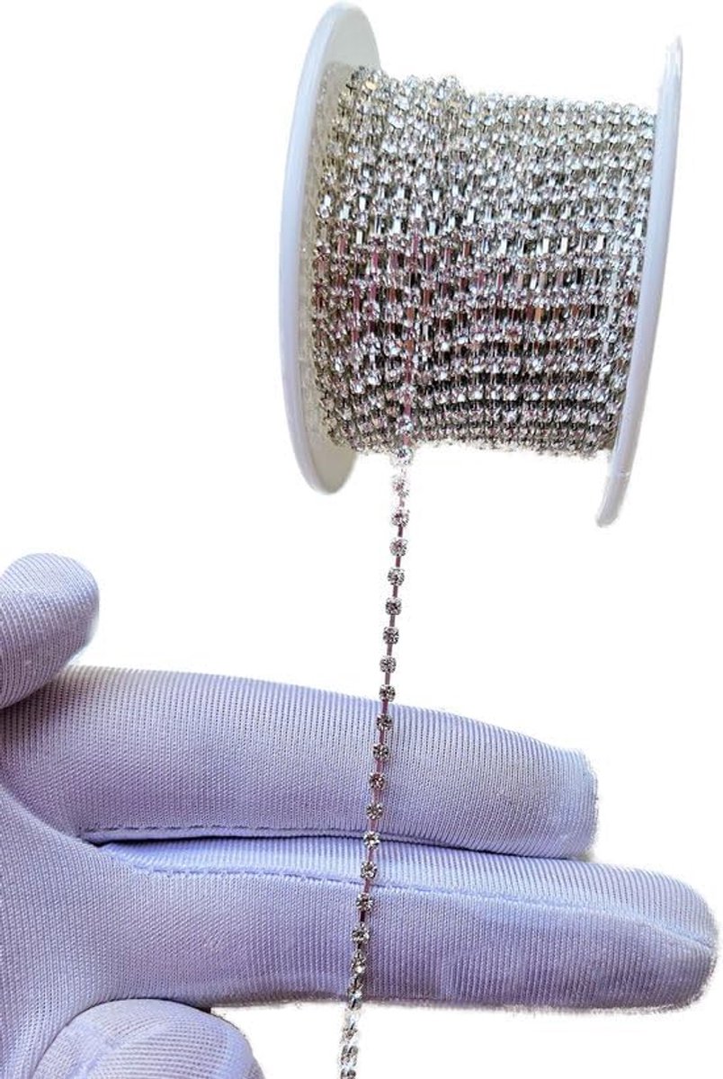 Strass ketting lint - Rol 9 meter - SS6 2mm - steentjes touw diamantjes crystal Glitter band
