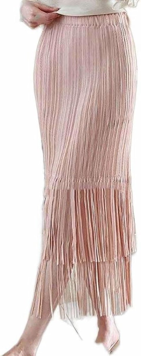 Hoge Taille Slanke Franje Rok - Zomer Geplooid Gedrapeerd Ontwerp Plooirok Effen Kleur All-Match Kleine Halflange Rok, Modieuze En Zachte Stijl Zachte Huidvriendelijke Paraplu Rok,Pink,X