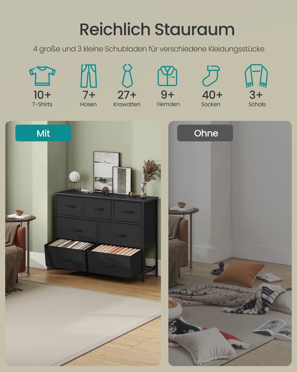 Prime Home Kledingkast - Commode - Commode baby - Kledingkast slaapkamer - Opbergkast - Opbergkasten - Ladekast - Ladekasten - Dressioir kasten - Dressoir kasten modern - 7-stof lades - Staal MDF - 30 x 98,8 x 73,7cm - Zwart – foto 4
