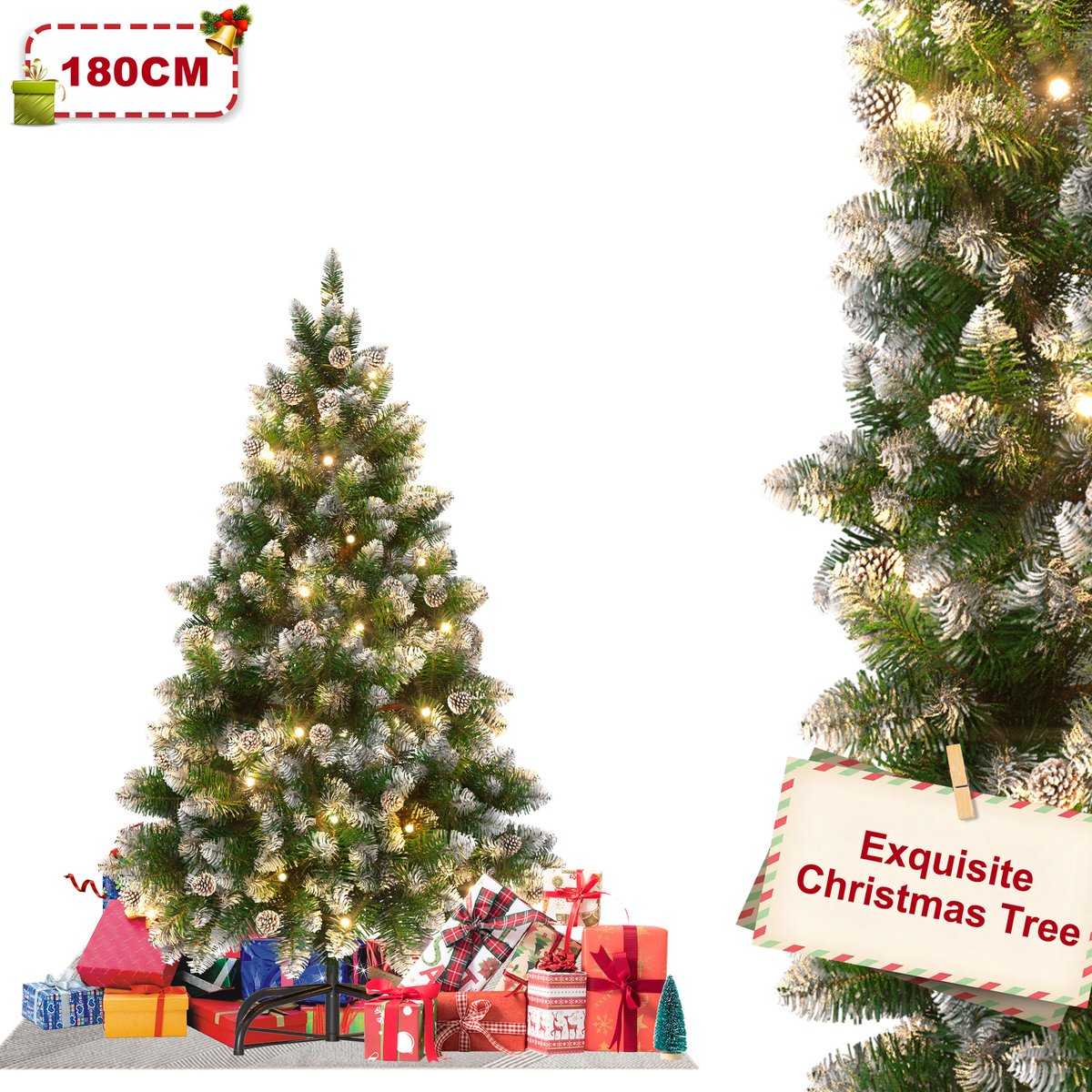 Automatische Kerstboom – 180cm Kunstkerstboom – Warme LED-verlichting – met Sneeuweffect – Groene