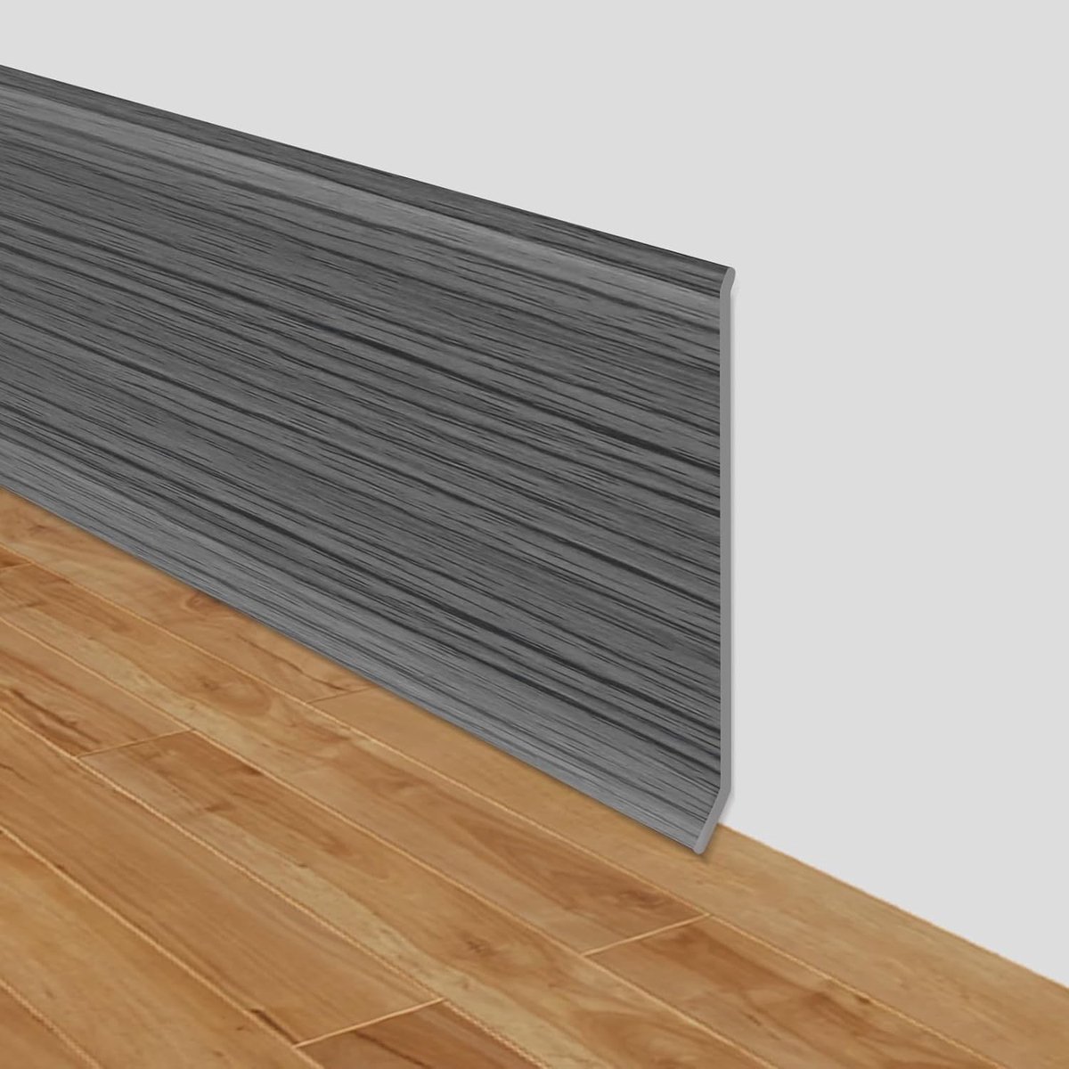 Plinten zelfklevende PVC flexibele plinten 10cm brede vinyl wandplinten voor keuken, badkamer, woonkamer (Donkergrijze houtnerf, 10cm×6m)