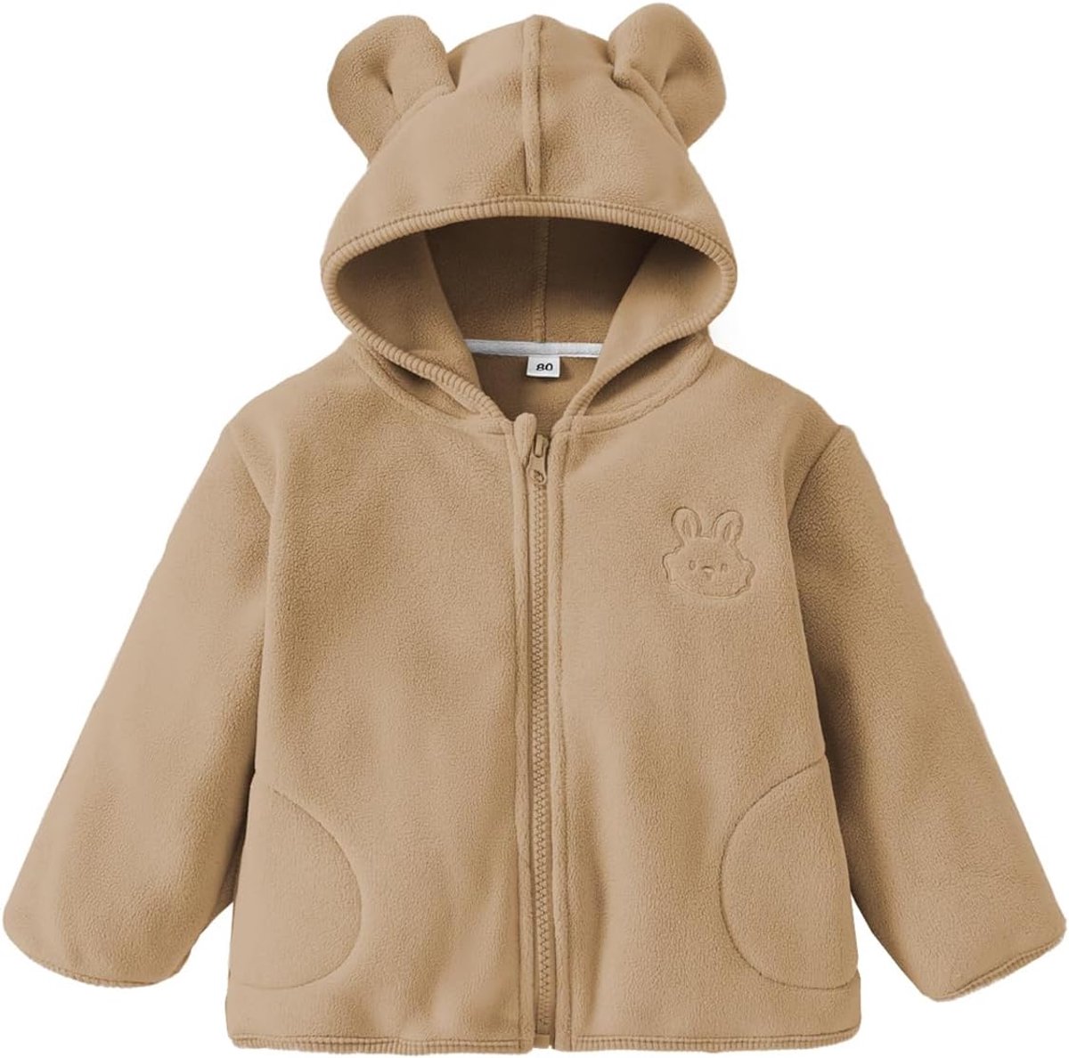 Fleecejack voor peuters, baby's, meisjes en jongens, met capuchon, ritssluiting, beeroren, warme winterjassen voor kinderen, bovenkleding