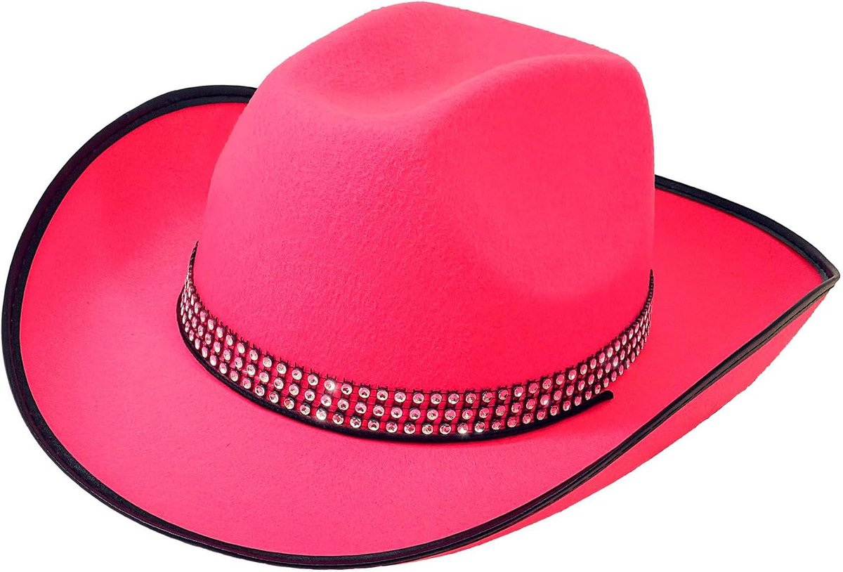- Cowboyhoed met strassband, roze, eenheidsmaat.