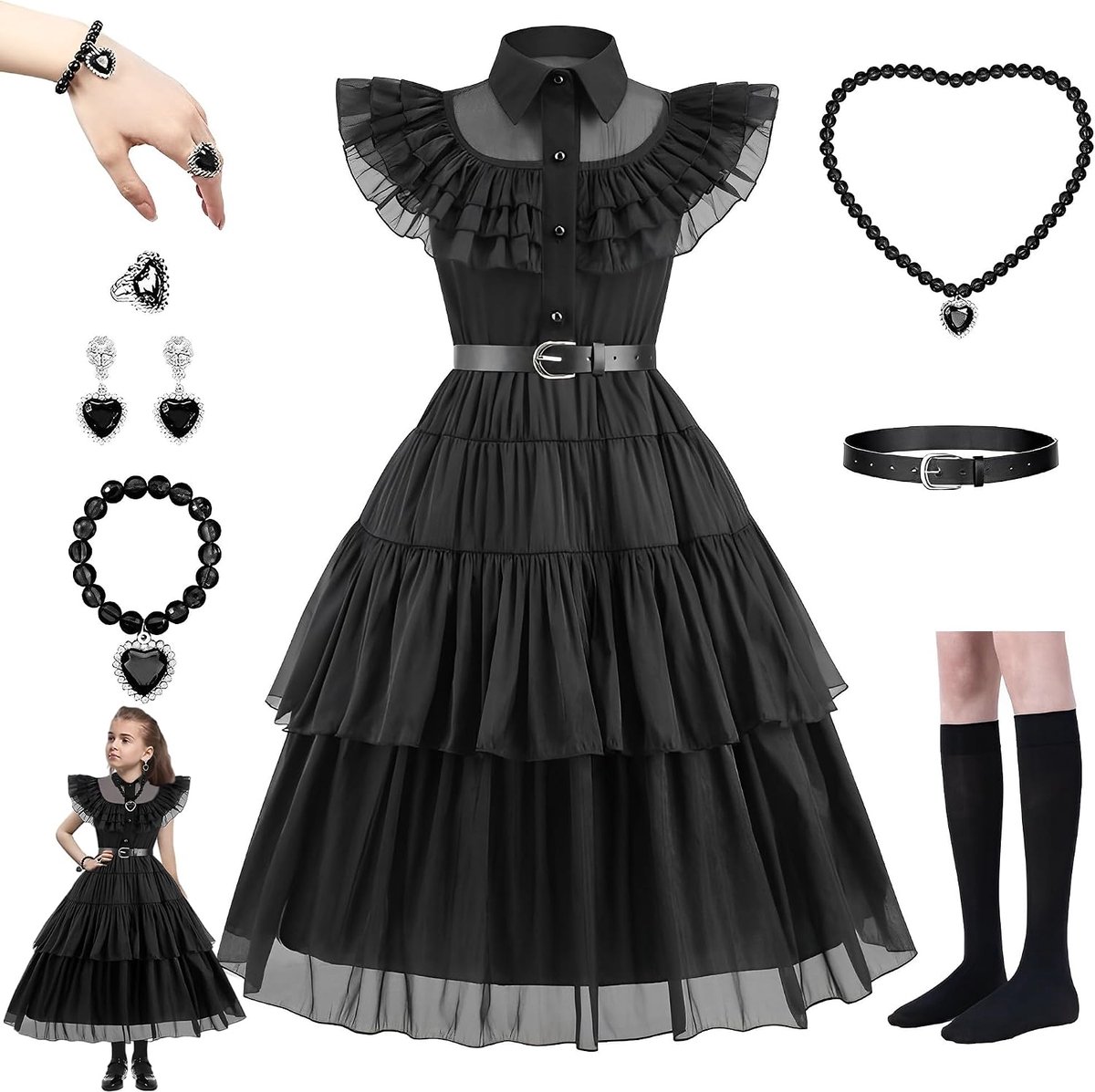 Wednesdagkostuum voor kinderen, meisjes Halloween kostuum, meisjes Halloween kostuum voor woensdag, Addans-jurk, gothic Lolita jurk, meisjes, woensdagkostuum