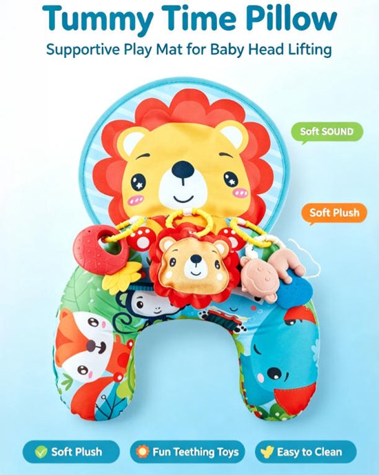 Montessori leeuw Cosy Play Speelkussen - Tummy time - Activiteitenkussen - Baby speelgoed - Kraamcadeau - Babyshower cadeau - Vanaf 0 maanden — afbeelding 4