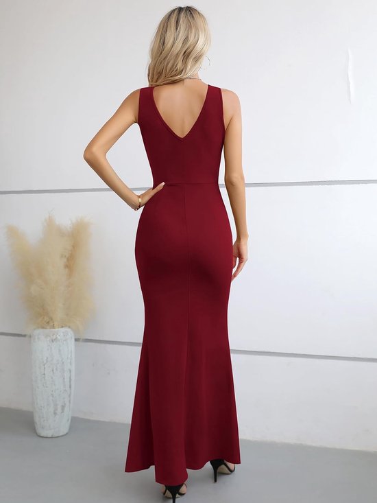 Cocktailjurk, voor dames, maxi-jurk, feestjurk, wikkeljurk, zomerjurk, feestelijk, elegant, bodycon, lang, bruiloft, avondjurk — afbeelding 2
