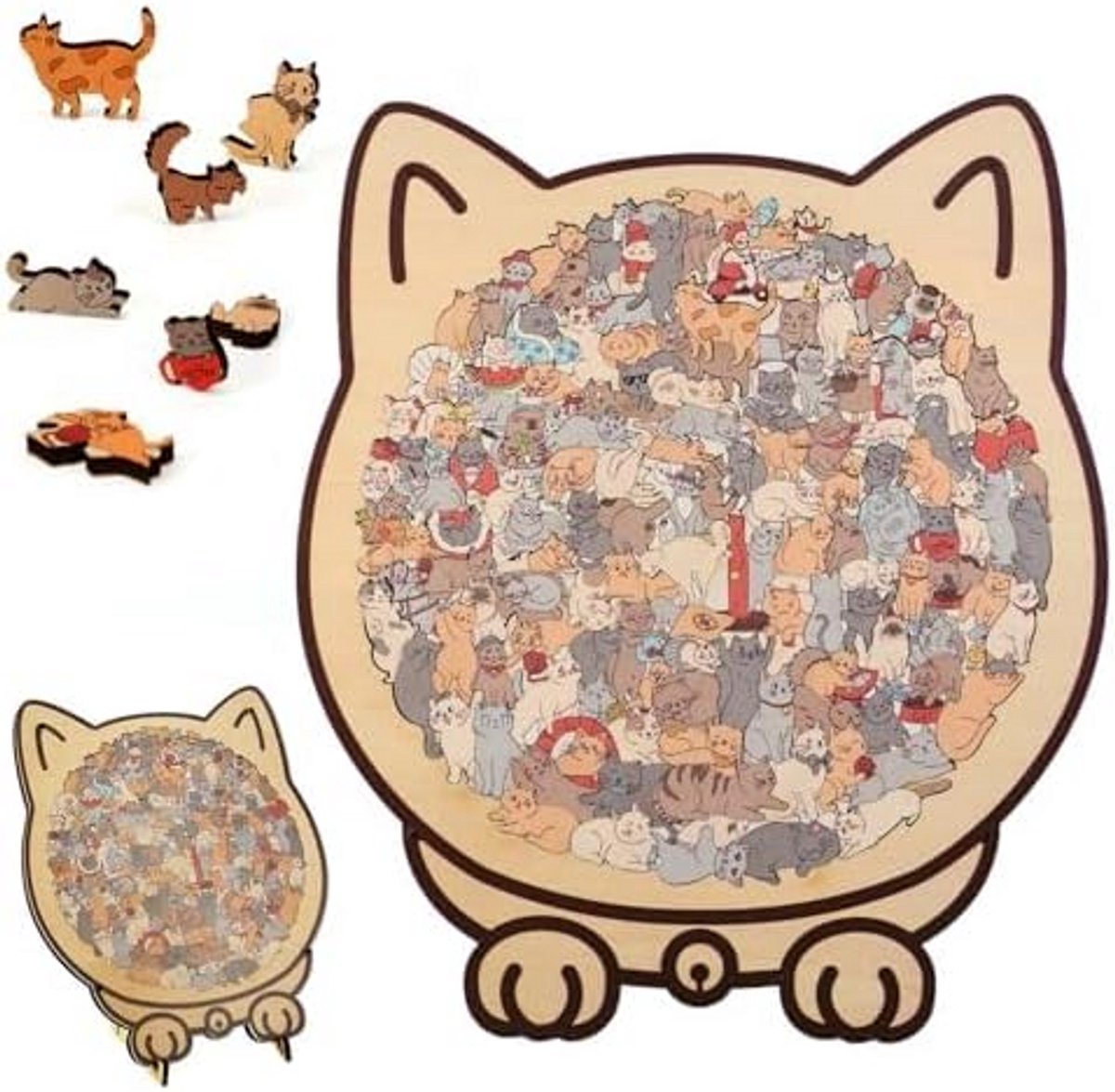 Houten Puzzel Kat - Dieren Puzzelspel - Cadeau & Decoratie - Compact Denkspel - Woondecoratie - Creatief cadeau voor kattenliefhebbers