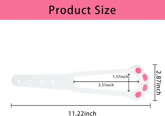 Afmetingen van een witte deurhouder met roze kattenpootjes: 11.22 inch lang, 5.51 inch breed, 2.87 inch hoog.