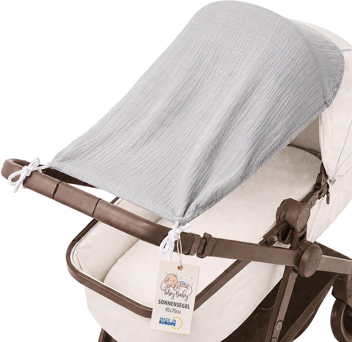 Zonbescherming Kinderwagen 70 x 45 cm UV Zonwering Baby Mousseline Schaduwdoek voor Buggy Sportwagen Wandelwagen tegen Zon Wind en Regen Opvouwbaar Grijs Mousseline