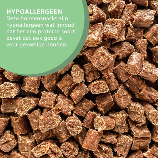 Gedetailleerde close-up van hypoallergene eenden trainingssnacks voor honden.