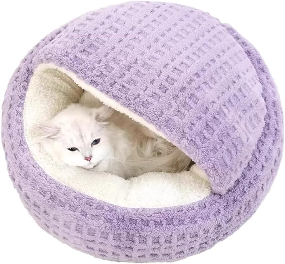 YAGXIG Pluche kattenmand - warme kattenmand voor de herfst en winter - halfgesloten dierenmand - warme en dikke kattenmand - comfortabele, warme en antislip kleine hondenmand geschikt voor puppy's en kittens - paars - 50 cm