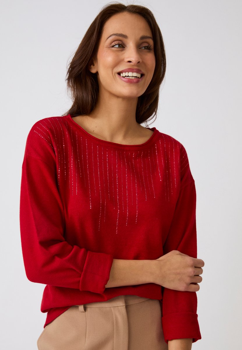 Damart - Pull met strass-steentjes - Dames - Rood - XS