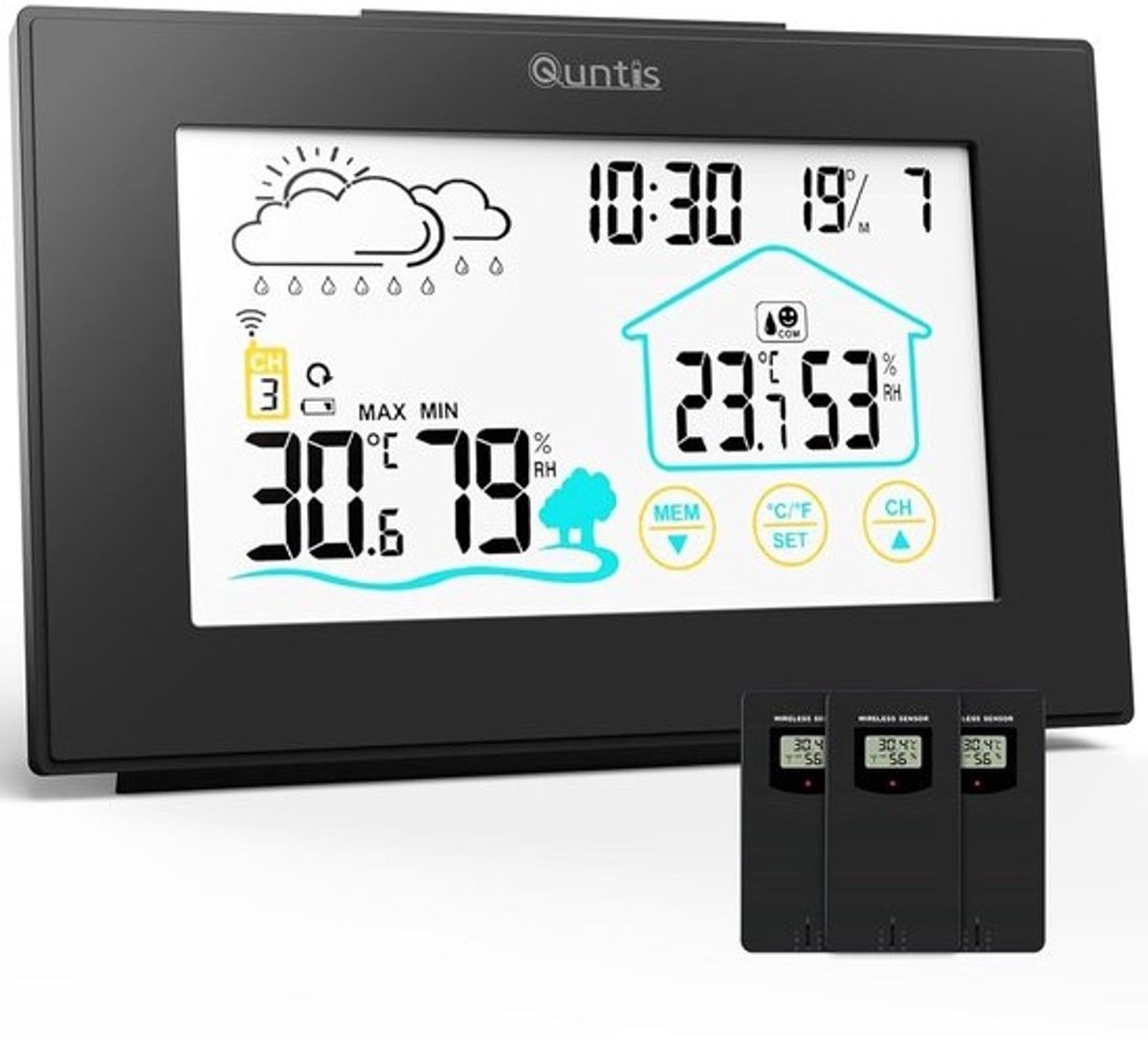 Draadloos Weerstation met Touchscreen en Buitensensor voor Binnen en Buiten