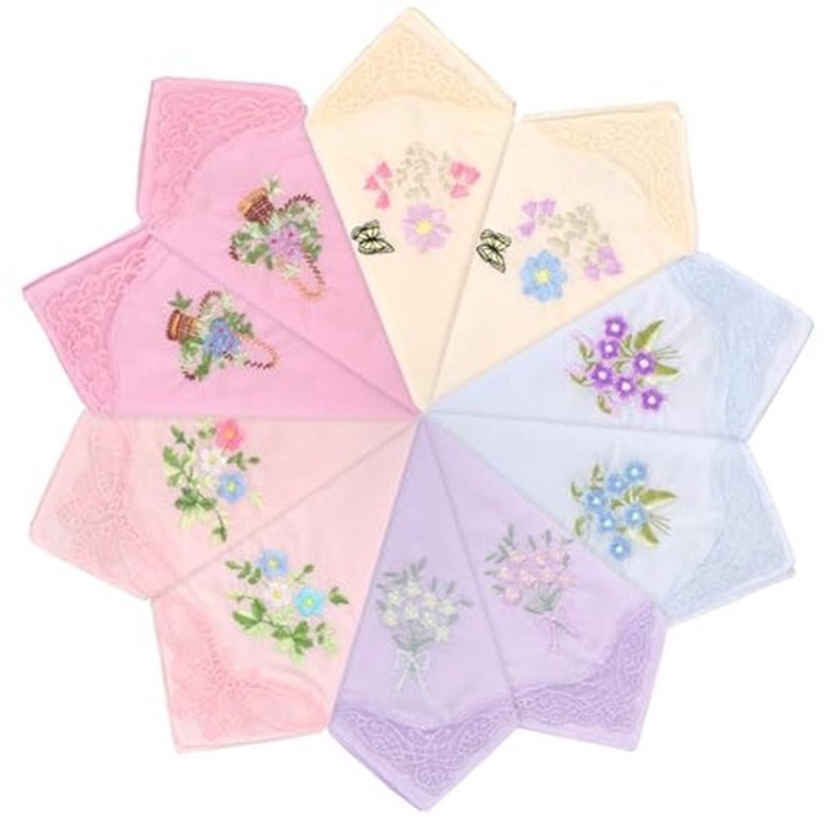 Katoenen Geborduurde Bloemen Zakdoeken - 10 Stuks Vintage Zakdoeken voor Dames