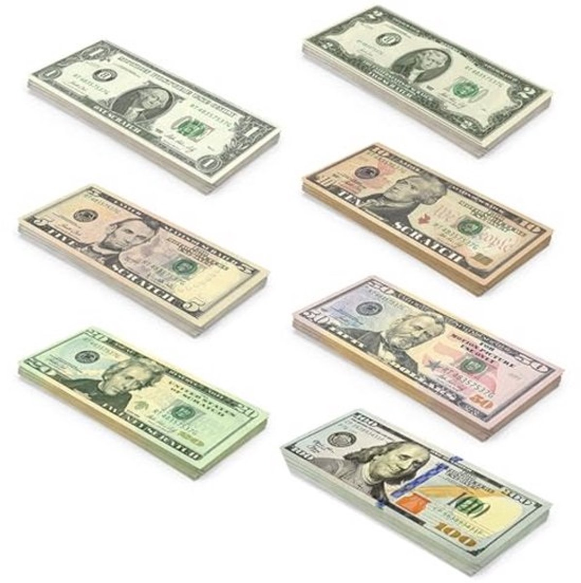 Nep Geld Bundel - Speelbiljetten Speelgeld - Doen alsof Spel - Dubbelzijdig Bedrukt - 175 Stuks - Dollar Kleuren