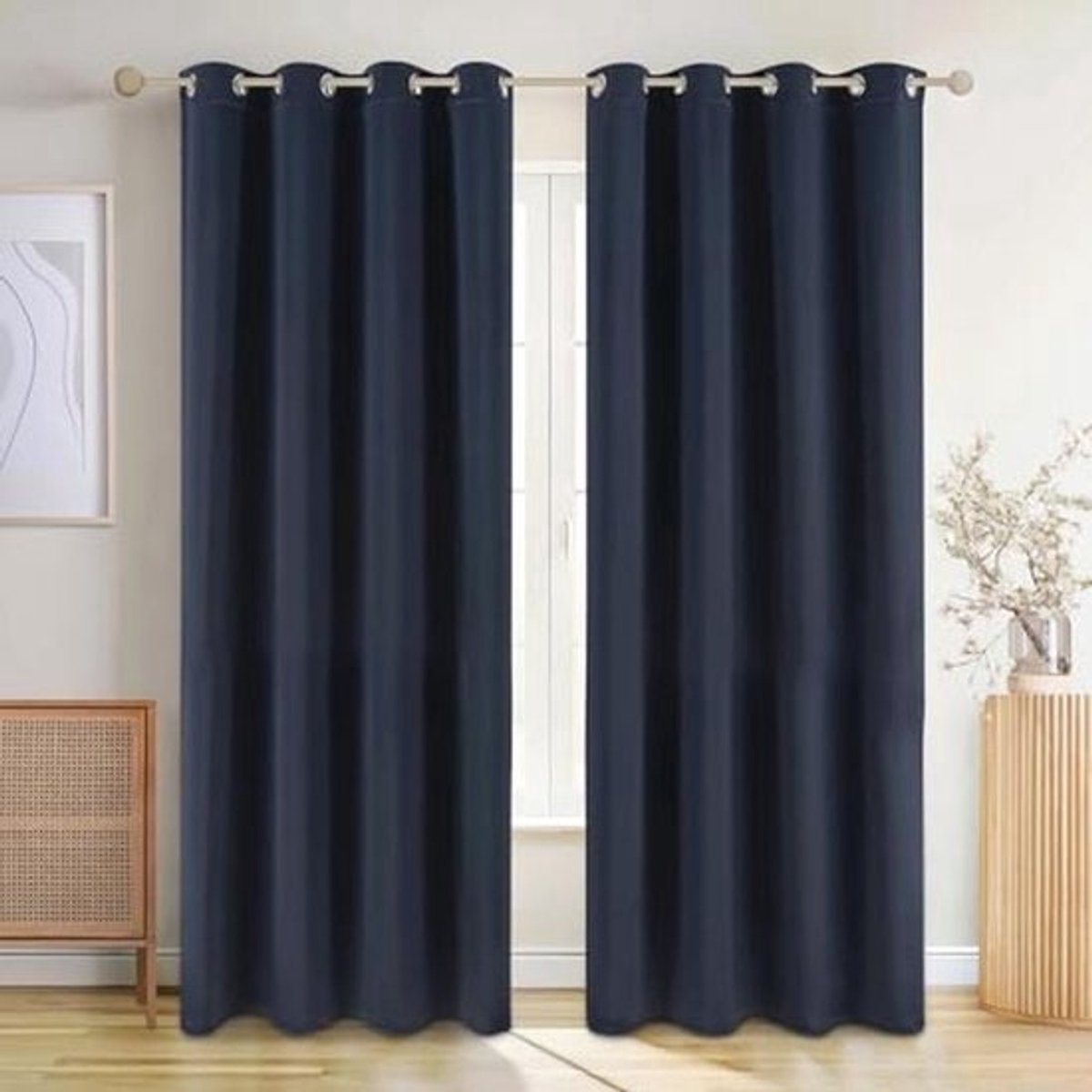 Verduisterende Gordijnen Met Oogjes Set - 145 x 140 cm, Grijs, Diepzeeblauw