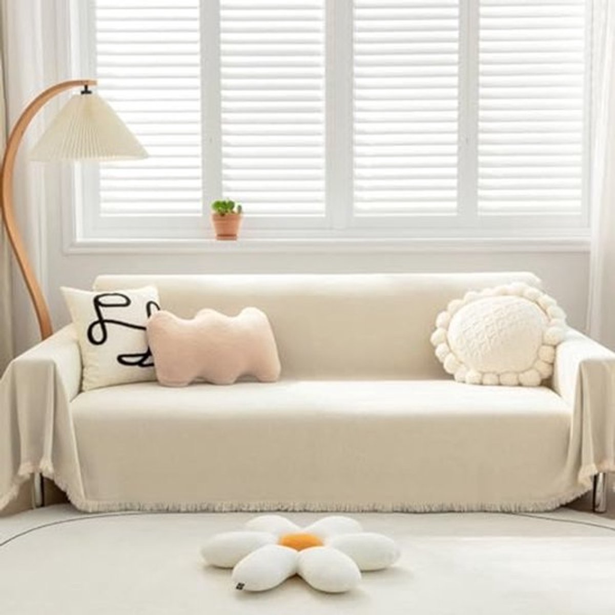 Zachte en Comfortabele Chenille Bankhoes - Multifunctionele Deken voor 4 Seizoenen - 180 x 150 cm - Crèmekleurig