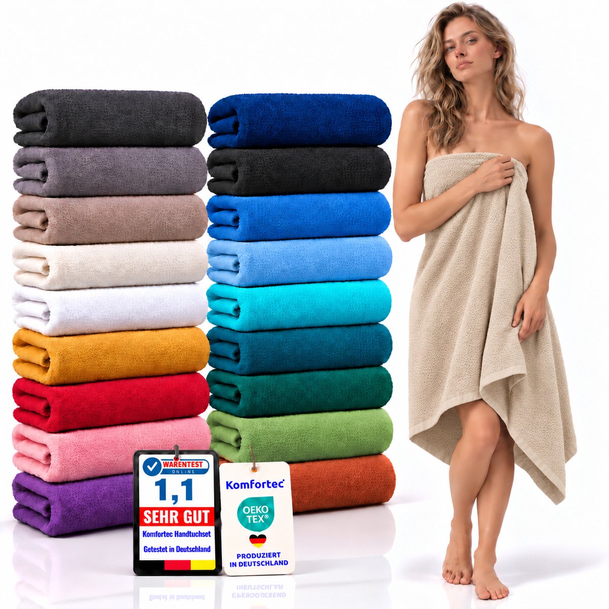 Komfortec Badhanddoek 100x200 cm van 100% Katoen, XXL Saunahanddoek, Grote Douchehanddoek, Zacht & Absorberend, Beige