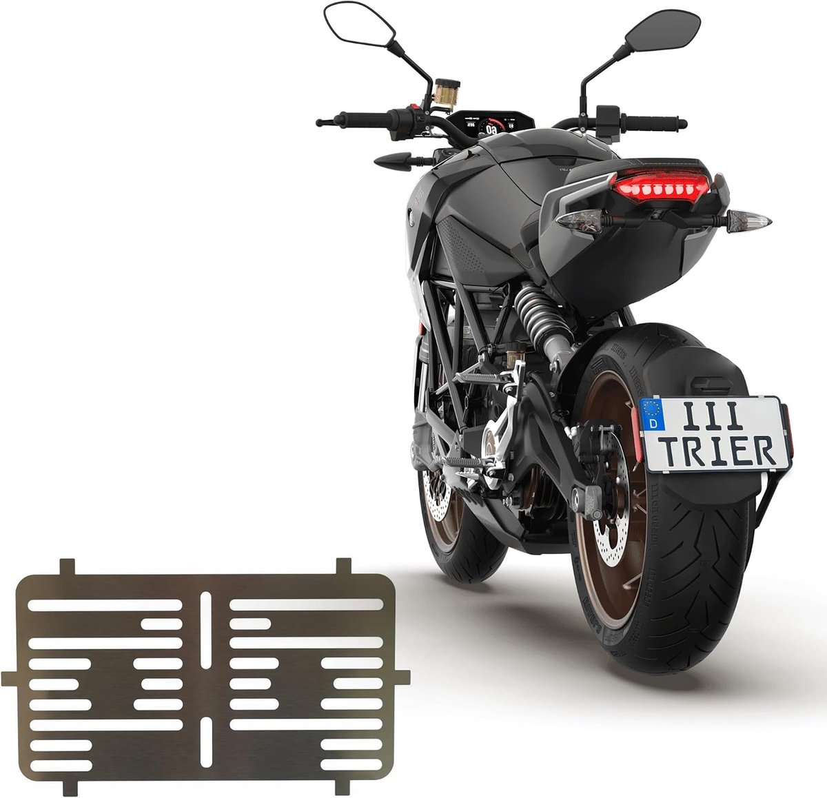 1 x frameloze roestvrijstalen kentekenplaathouder 255 x 135 mm / 0,8 mm dik voor motorfiets - scooter (135)