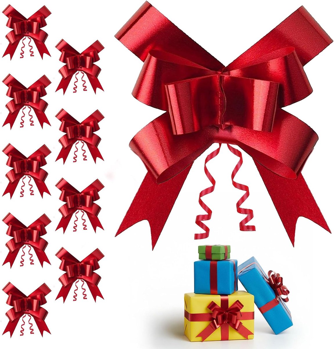 10 stuks rood 50 mm/5 cm grote linttrekstrikken voor feestmuur, geschenkverpakkingen, kerstbomen, bruiloft, verjaardag manden, decoratie bloemist trekbogen
