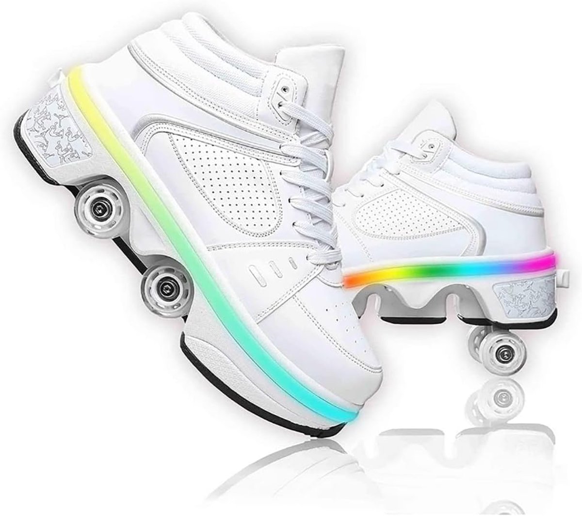 Schoenen met wielen LED lichtgevende schaatsen 4-reel verstelbare rolschaatsen verborgen wiel voor hardloopsportschoenen om mee te spelen voor mannen, vrouwen en kinderen