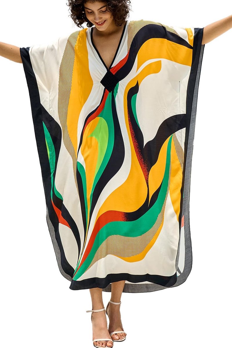 Dameskaftan van katoen, lange jurk, strandjurk, zomers, bedekking van je zwemkleding, één maat