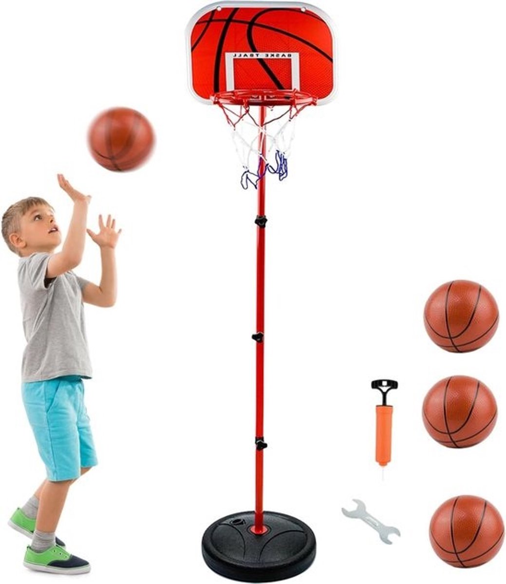 Basketbalpaal - Basketbalpaal Voor Binnen en Buiten – Basketbalring Met Standaard – Basket – Verstelbare Basketbal Paal Voor Kinderen - Met 3x basketbal En Ballenpomp