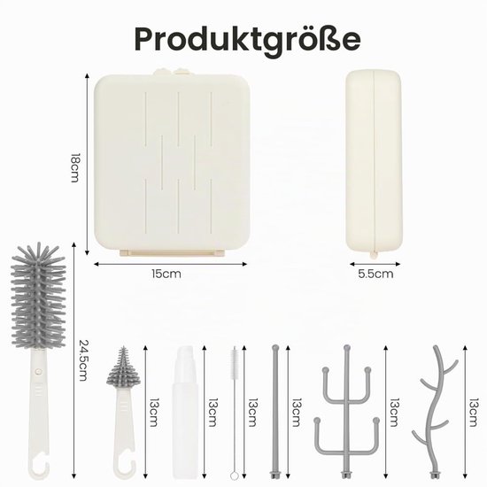 Flessenborstel Baby - Babyflessen Reinigingsset - 3D Ontwerp Voor Diepe Reiniging - Flexibele Siliconen Borstels - BPA Vrij En Hittebestendig - 6 Delige Set Met Etui - Voor Flessen Speenen En Rietjes — afbeelding 4