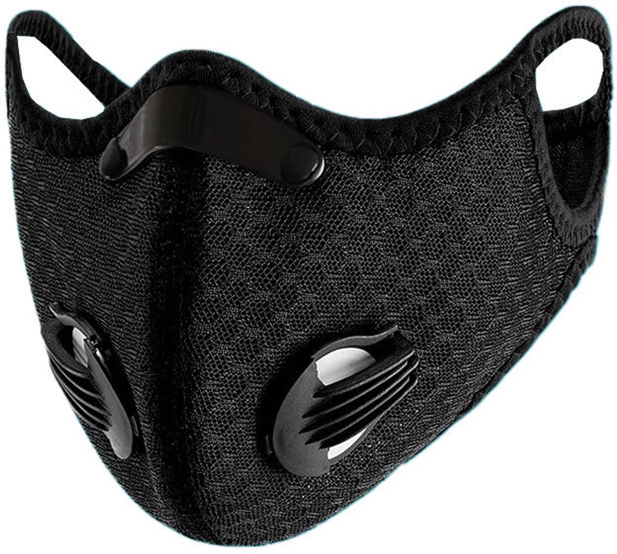 Zwarte herbruikbare stofmasker met ventiel, lichtgewicht ademend gezichtsmasker voor buitensport