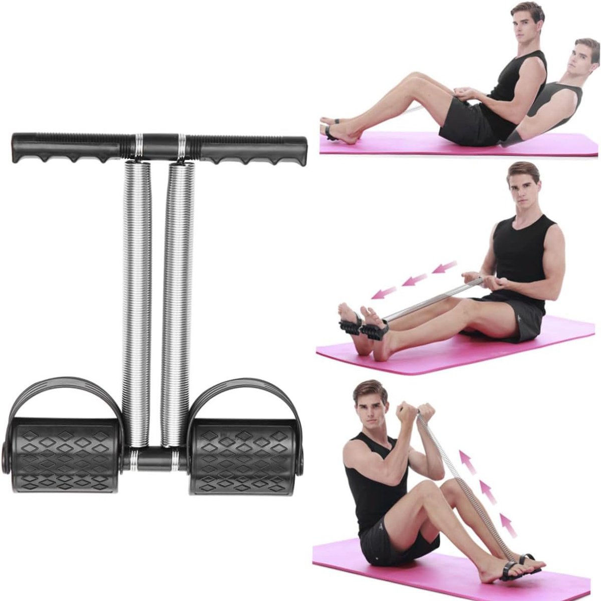 Weerstandsband met voetbediening - Buikspiertrainer - Fitnessapparatuur - Buikspiertrainer - Body shaper - Dubbele veer - 34,5 x 25,5 cm - Unisex - Geschikt voor buikspieroefeningen, taillevorming en fitness thuis - Zwart