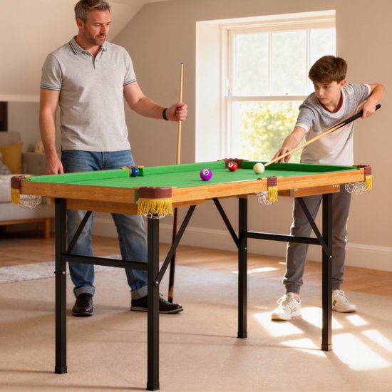 Pooltafelset - Mini pooltafel - Pooltafel speelgoed - Woonkamer pooltafel - Gezinsplezier - Opvouwbaar - Stabiel - Compleet met accessoires - Gemakkelijk schoon te maken - Huisdecoratie - Geschikt voor woonkamer, tuin, competitie (groen, 120*73,5 cm) — afbeelding 5