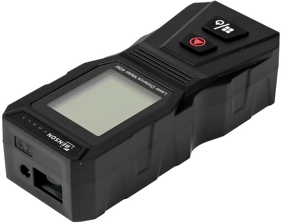Zwarte Benson laser afstandsmeter 40M, van bovenaf gezien, met display en bedieningsknoppen.