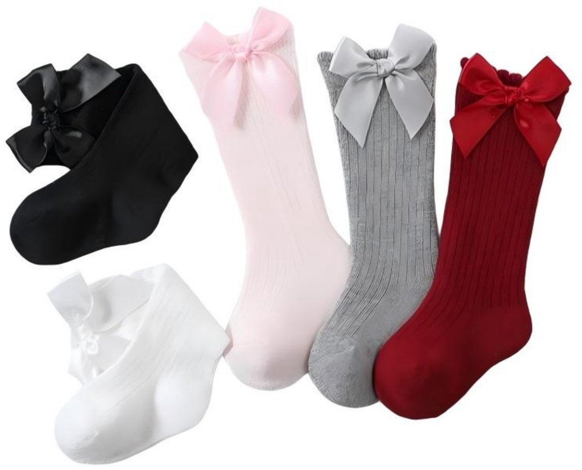 Kniekousen voor baby's- 6 paar - Maat XXL - Geschikt voor voetlengte 17-19 cm - Aanbevolen voor 9-12 jaar – Geschikt voor voetlengte 9–11 cm – Babysokjes met strik – Babysokjes voor lente/herfst – Comfortabele en ademende babysokjes
