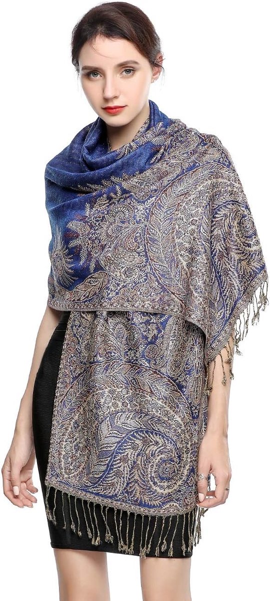 Pashmina-sjaal voor dames Luxe warme omslag Zijdezachte sjaal Paisley Hijab in rijke kleuren met franjes 78.5''X27.5 ''