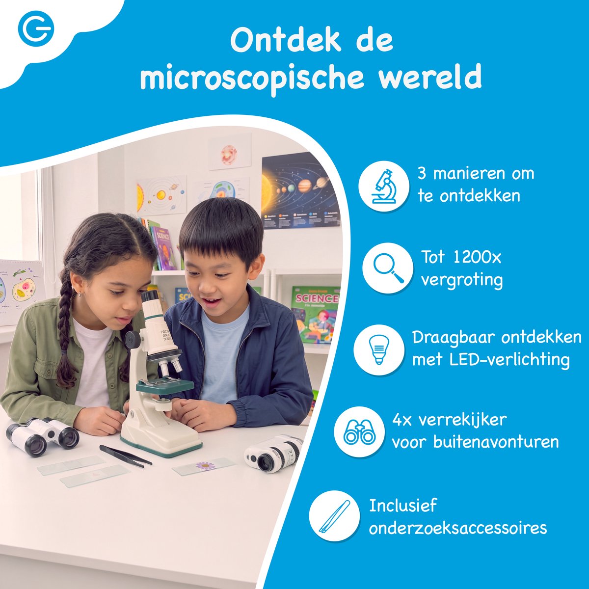 Silvergear® Microscoop voor Kinderen Set 3 in 1 - Tafelmicroscoop, Draagbare Microscoop & Verrekijker incl. Accessoires - Educatief STEM Speelgoed - Cadeau Jongens en Meisjes - 6, 7, 8, 9, 10, 11, 12, 13, 14, 15, 16+ Jaar - Wit — afbeelding 6